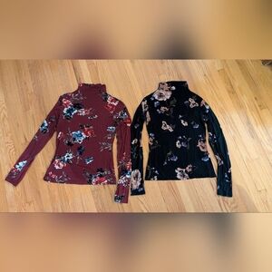 Dynamite Burgundy and Black Floral Blouses